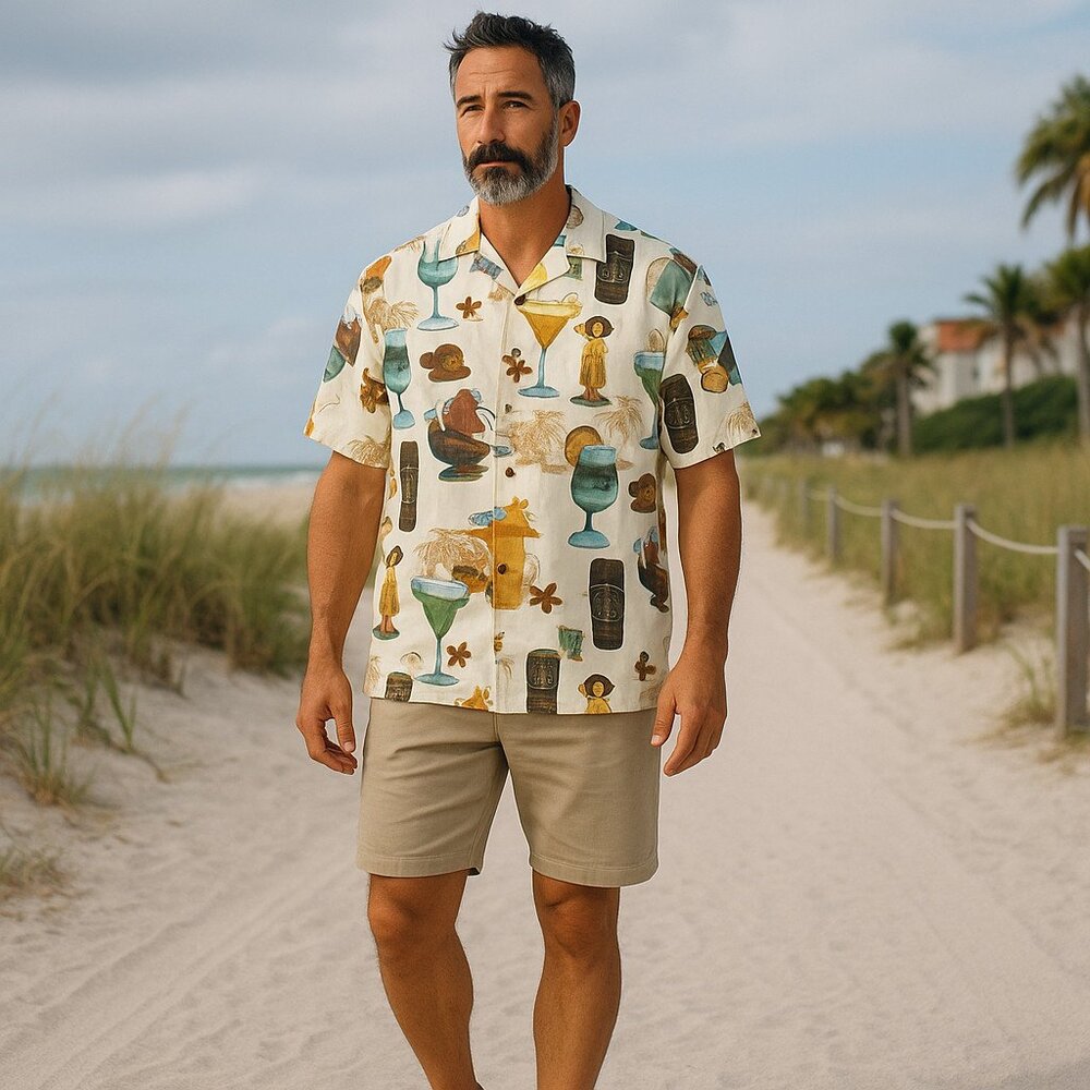 AFTCO BLUE Wter Hawaiian hola men shirt Size Large